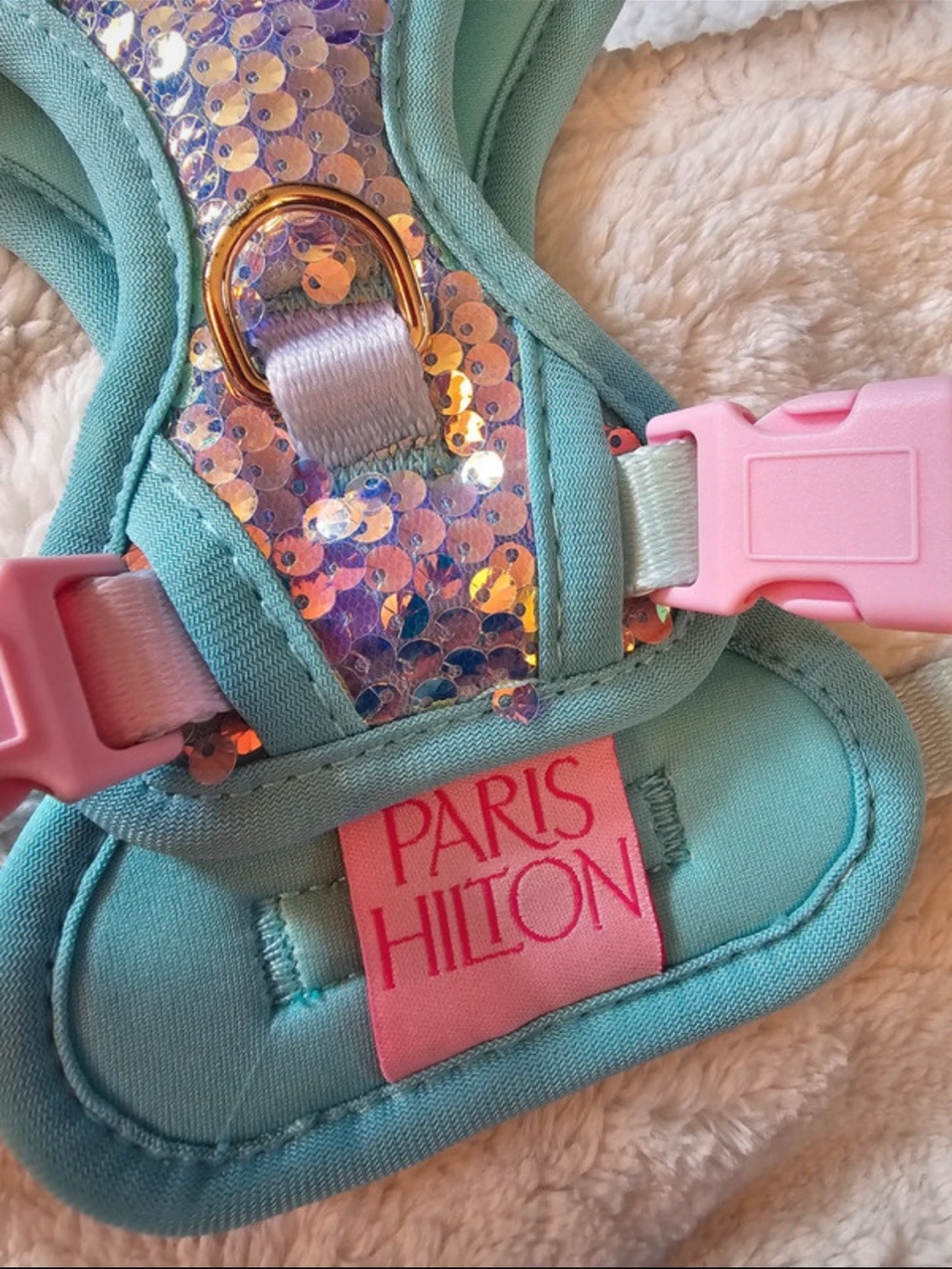 Paris Hilton Sequin Harness in Aqua and Pink - XS for Toy Sized Dog
